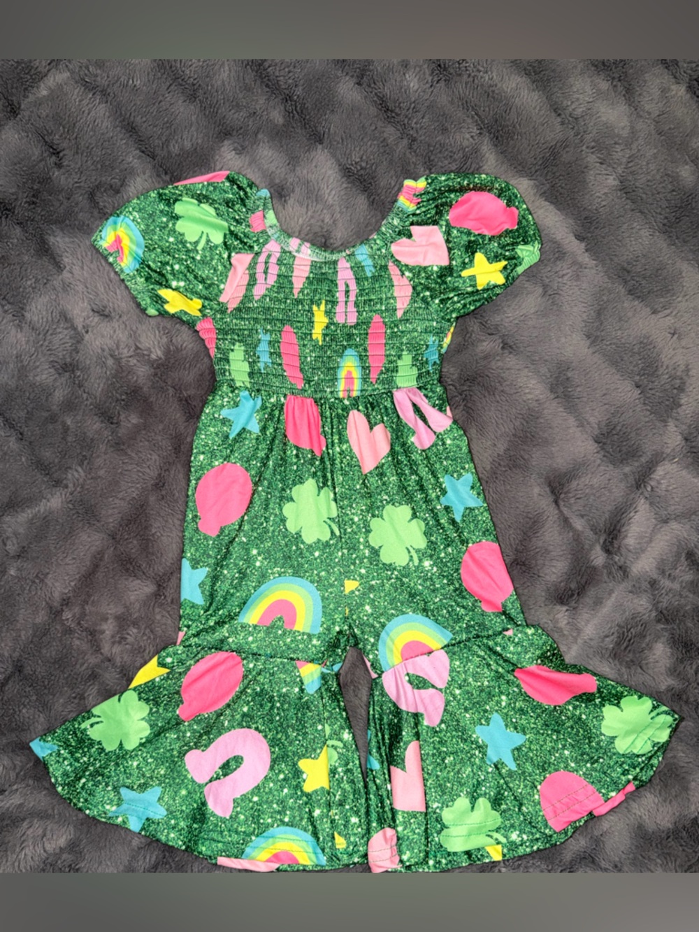 Green Rainbow & Shamrock Print Romper
